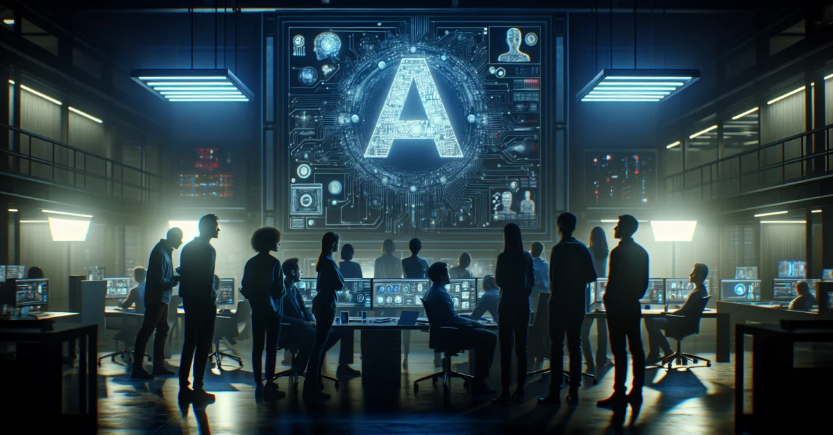 Besorgte Tech-Profis diskutieren die Abschaltung von Sora durch OpenAI in einem futuristischen Büro. Die Atmosphäre ist angespannt und reflektiert Unsicherheit.