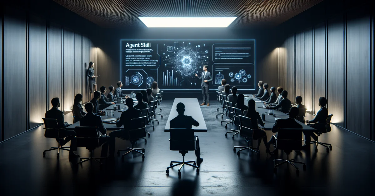 Professionelle versammeln sich in einem Konferenzraum, um Googles neue 'Agent Skill'-Funktion für KI-Modelle zu diskutieren. Ein Moment der Innovation.