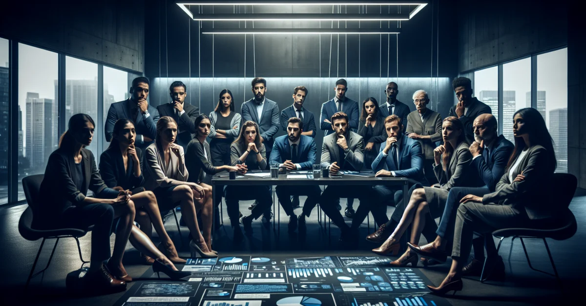 Concerned professionals discuss in an office about the shutdown of Sora, OpenAI's AI video production tool, and its implications for the industry.