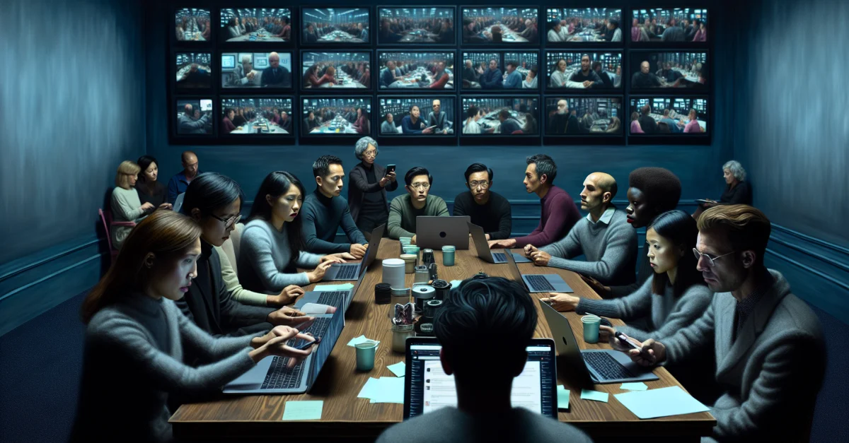 Eine Gruppe von Menschen analysiert TikTok-Videos, um KI-generierte Anzeigen zu identifizieren. Die Diskussion beleuchtet die Kluft zwischen Nutzerfähigkeiten und Plattformalgorith