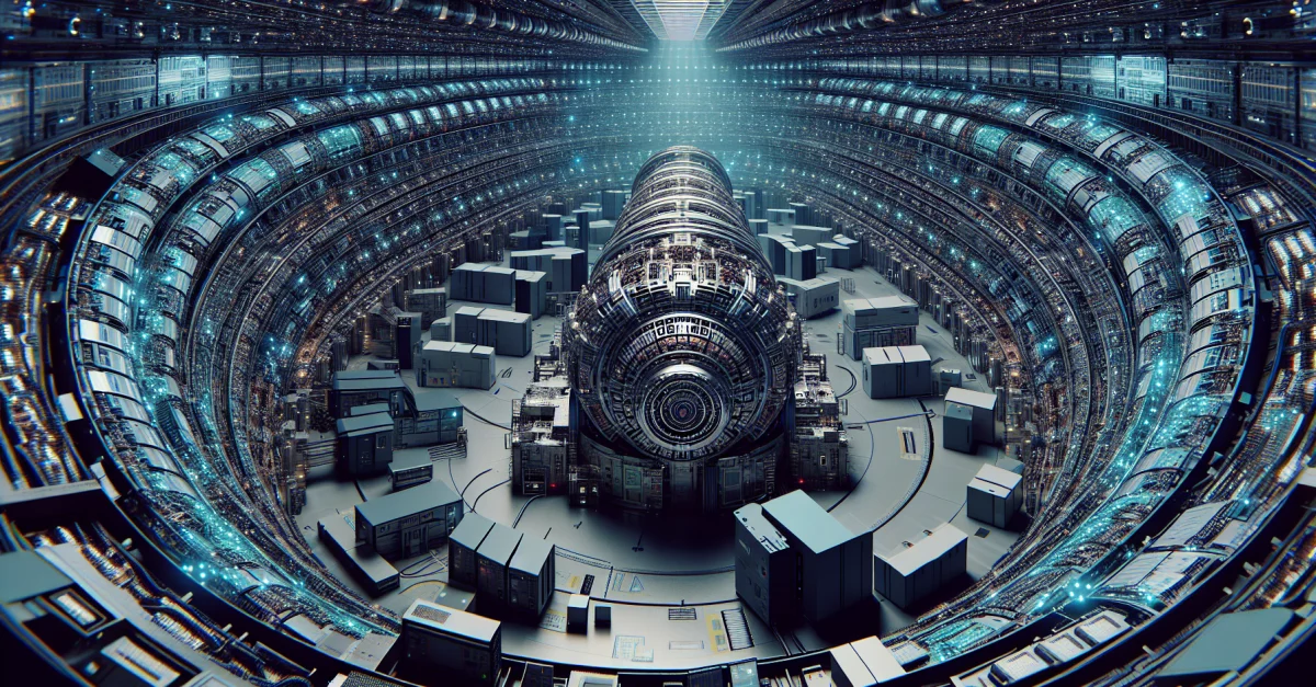CERN laboratory featuring the Large Hadron Collider and AI hardware for efficient data processing of 63 TBit/s.