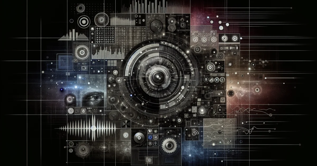 An image depicting advanced omnimodal AI capabilities, featuring elements of text, images, audio, and video in a modern color palette.