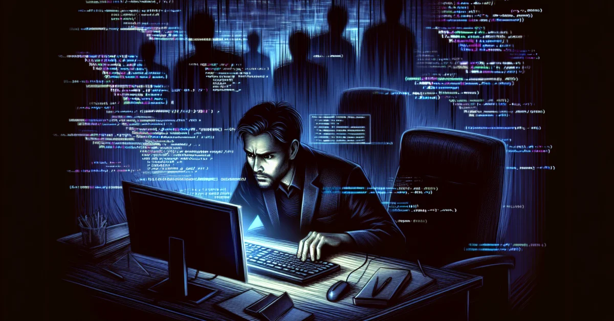 Ein besorgter Entwickler überprüft seinen Code, nachdem das Axios HTTP-Client-Konto kompromittiert wurde. Dringender Handlungsbedarf zur Sicherung der Software.