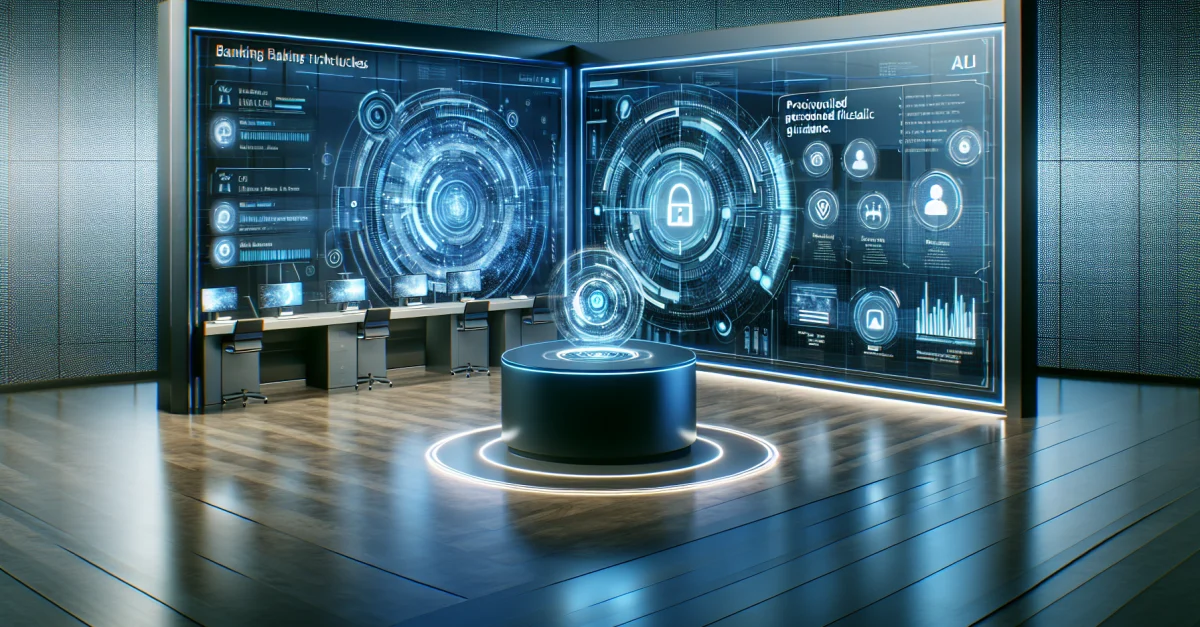 Ein KI-gestützter Kontomanager in einer modernen Bankumgebung zeigt innovative Funktionen zur Unterstützung von Bankkunden.