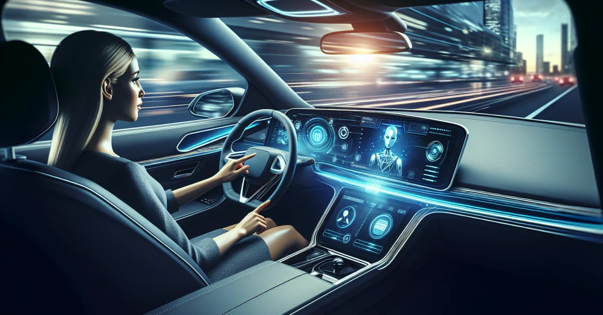 Modern car interior showcasing AI integration with ChatGPT features. Symbolizes advancement in mobility and challenges of traffic safety.